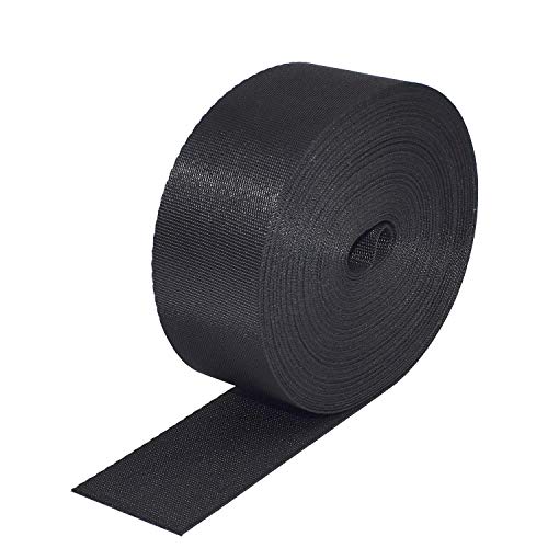 GGZZ Flat Nylon Webbing 1 Roll 10 Yards 1.5 Inch Wide Strap for DIY Making Luggage Strap, Dog Leashes, Lawn Chairs, Hammocks, Towing, Outdoor Activities, Canoe Seat, Furniture, Slings (Black)
