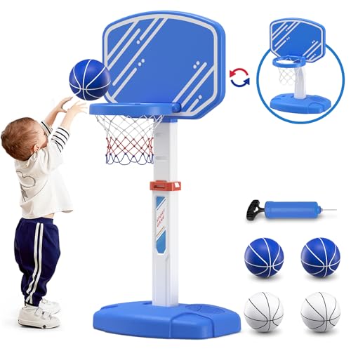 HYES Toddler Basketball Hoop Indoor, Kids Basketball Hoop Outdoor with Adjustable Height/4 Balls/2 Nets, Mini Basketball Goal Court Sport Toys Gifts for Backyard Games Outside Swimming Pool