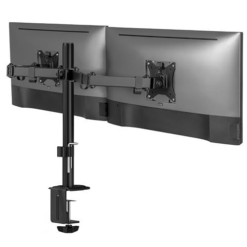 Mount-It! Dual Monitor Mount, Dual Monitor Arm for 2 Screens, Dual Monitor Desk Mount, Adjustable Tilt and Swivel Arms for Double Screens up to 32” & 19.8 Lbs VESA 75x75 and 100x100 C-clamp & Grommet