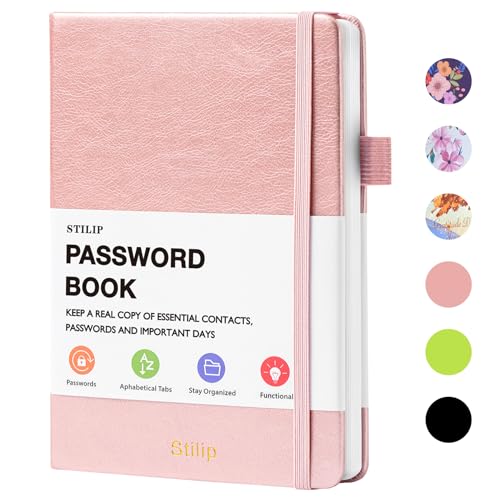 Stilip Password Book with Alphabetical Tabs - Upgraded Hardcover Password Keeper with PU,Perfect for Record Organize Your Passwords - Rose Gold