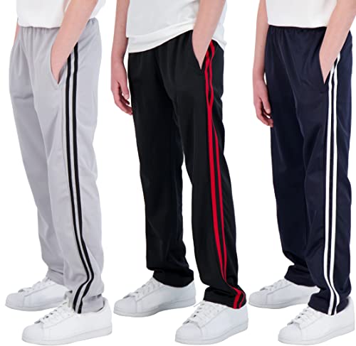 Real Essentials 3 Pack: Boys Active Tricot Sweatpants Track Pant Basketball Athletic Fashion Teen Sweat Pants Soccer Casual Girls Lounge Open Bottom Fleece Tiro Activewear Training -Set 1,M (10-12)