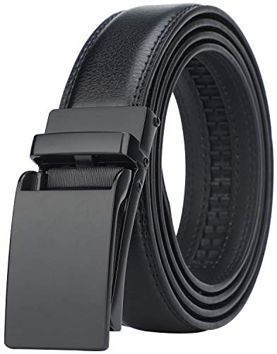 HIMI Men's Comfort Genuine Leather Ratchet Dress Belt with Automatic Click Buckle (Suit Pant Size 28'-44', Style 2 -Black)