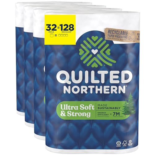 Quilted Northern Ultra Soft & Strong Toilet Paper, 32 Mega Rolls = 128 Regular Rolls, 5X Stronger, Premium Soft Toilet Tissue with Recyclable Paper Packaging