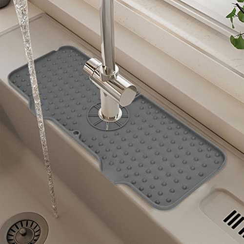 Silicone Sink Mat for Faucet, Faucet Water Catcher Pad Faucet Dish Soap Sponge Holder for Kitchen, Sink Accessories Bathroom Sink Splash Guard Drain Pad and Sales Today Clearance Prime(Dark Gray)