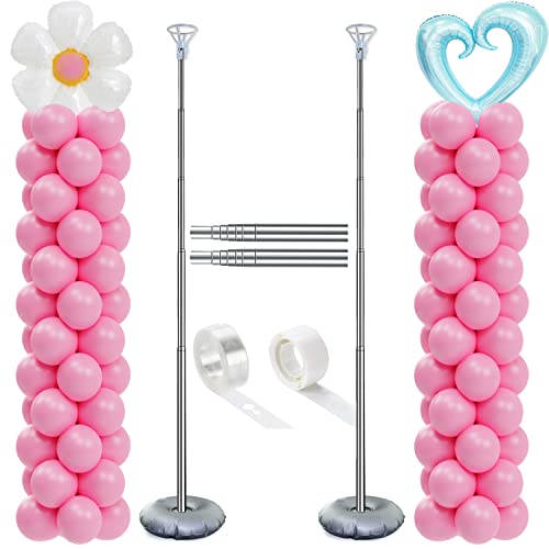 Balloon Column Stand Set of 2, Adjustable 7 Feet Balloon Arch Stands with Bases for Floor, Tall Balloon Tower Pillar Assembly Kit for Halloween, Birthday, Party Decorations