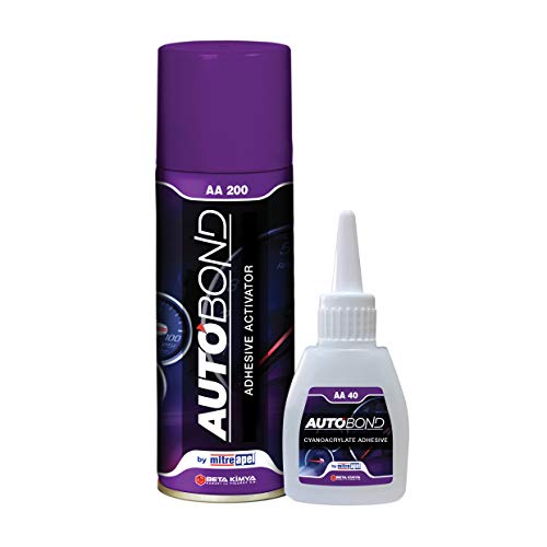 MITREAPEL Autobond Super CA Glue (1.4 oz) with Spray Adhesive Activator (6.7 fl oz)-Auto Parts Cyanoacrylate Glue Great for Auto Modification Parts and Repairs, Fixing of Moving and Vibrating Parts