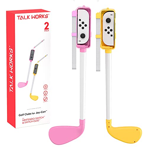 TALK WORKS Golf Clubs for Nintendo Switch Joy-Con Controllers, 2 Pack - Switch Games Accessories Joy Con Controller Grip Holder for Mario Golf - Lightweight, Adjustable Straps - Mario Red/Luigi Green