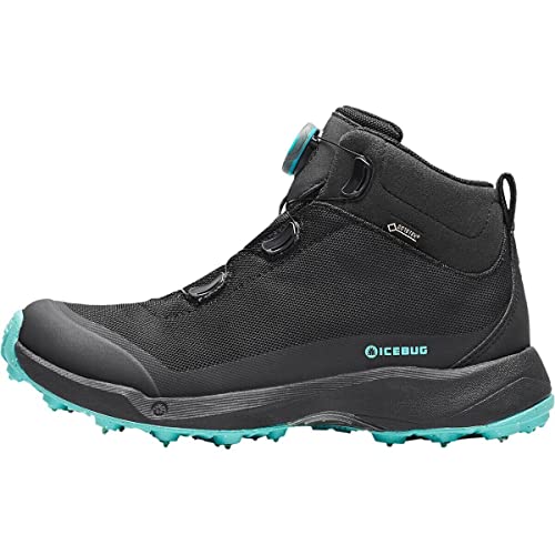 Icebug Womens Stavre BUGrip GTX Hiking Boot with Carbide Studded Traction Sole, Black/Jade Mist, 9