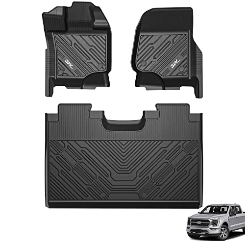 3W Floor Mats Fit for Ford F150/F-150 Lightning SuperCrew Cab 2015-2024, TPE All Weather Custom Fit Car Accessories 1st and 2nd Row Full Set Car Liners (Cut to Fit Storage Box)