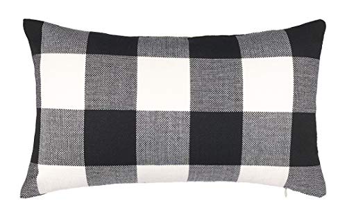 4TH Emotion 12 x 20 Inch Black and White Buffalo Check Plaids Lumbar Throw Pillow Case Cushion Cover Retro Farmhouse Decoration for Couch Sofa Bed