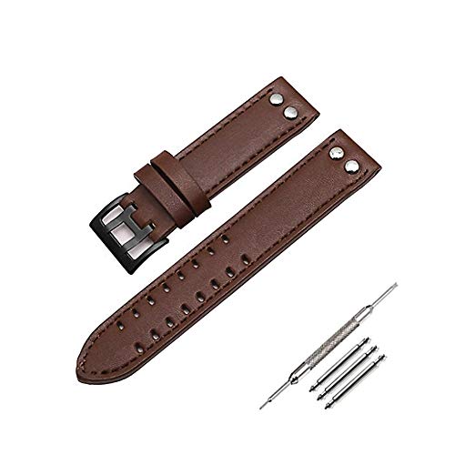 (22 mm, Brown(Black Buckle)) Leather Watch Band Strap Fits for Hamilton Khaki Field Aviation H70595593