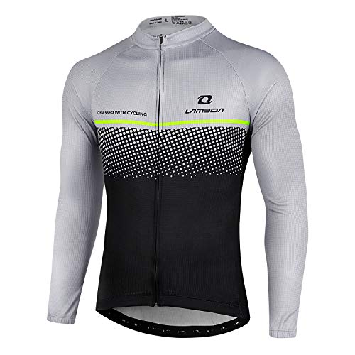 LAMEDA Cycling Jersey Mens Long Sleeves Athletic Bicycle Mountain Bike Grey