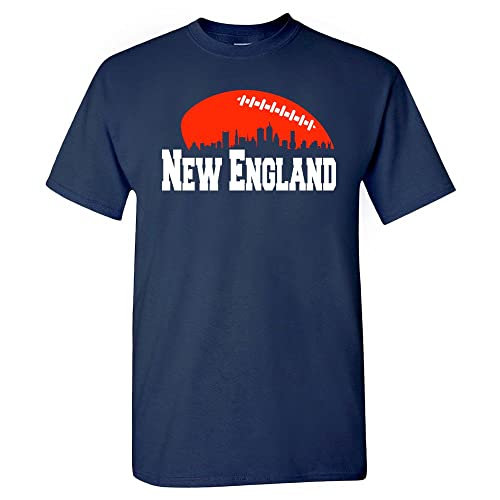 Xtreme Apparrel New England Football Skyline Men's Fan T-Shirt (Navy Shirt, M)