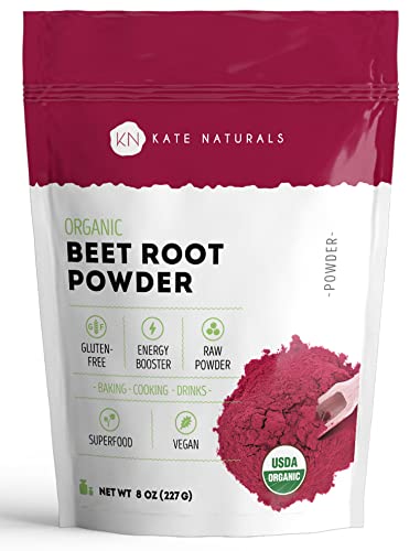 Kate Naturals Beet Root Powder for Baking & Smoothies (8oz) USDA Organic Beetroot Powder & Nitric Oxide Supplement for Increase Energy & Stamina Pre Workout. Gluten Free Organic Beet Powder