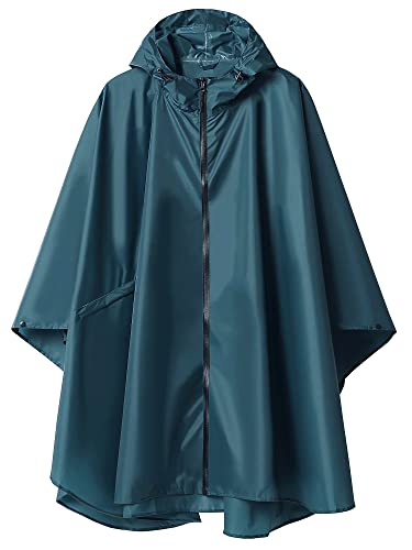 SaphiRose Unisex Rain Poncho Raincoat Hooded for Adults Women with Pockets(Deep Blue)