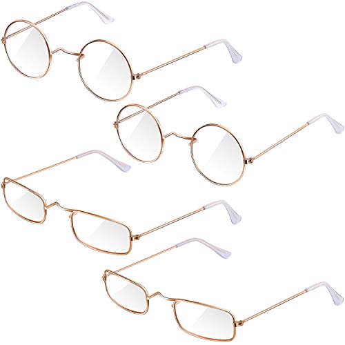 Frienda 4 Pairs Old Man Costume Glasses Gold Santa Eyeglasses Gold Square Round Glasses