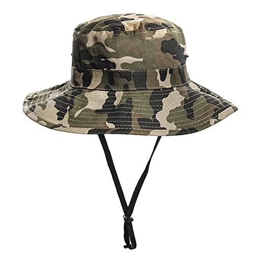 Boys Camo Sun-Bucket-Hat Summer Outdoor Safari Fishing-Hat Boonie-Cap for Big Kids 7-14Yrs (Camo, 56cm/22 Fit 7-14 Years Old)
