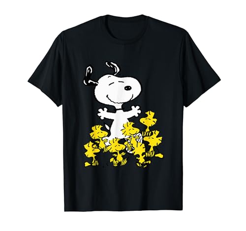 Peanuts Snoopy Chick Party Crew Neck T-Shirt - Classic Fit, Adult, Black