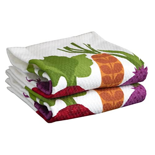 T-fal Textiles Double Sided Print Woven Cotton Kitchen Dish Towel Set, 2-pack, 16' x 26', Veggie Print