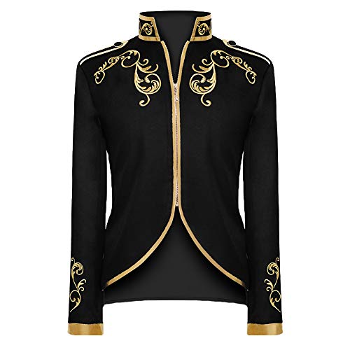 Cacycasa Men's Fashion Palace Prince Gold Embroidered Jacket Court Uniform Costume (Black, X-Large)