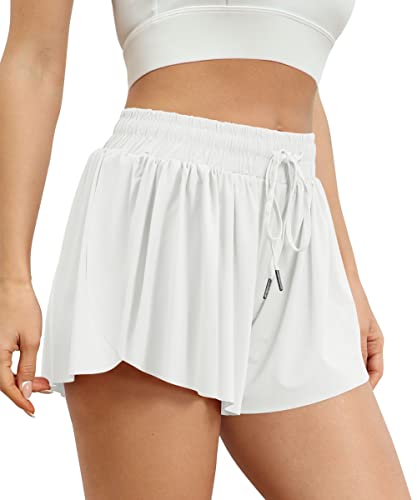 AUTOMET Womens 2 in 1 Running Shorts Aesthetic Clothes Summer Athletic Workout Preppy Stuff Shorts High Waisted Skirts White