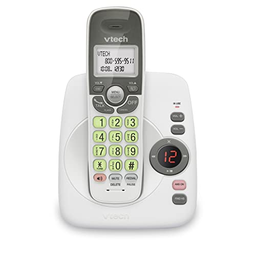 VTech DECT 6.0 Cordless Home Phone with Answering Machine, Backlit Display, Speakerphone, Caller ID - 1000 ft Range, White/Grey