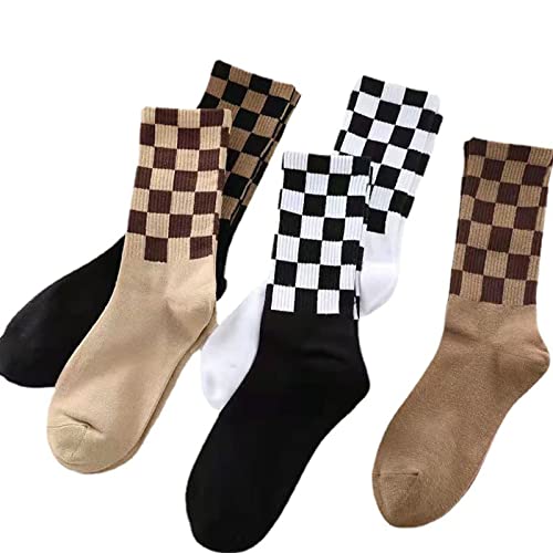 Checkered Socks, Fashion Socks for Women, Checkered Socks Women, Cotton Funny Crew Socks Fun Cozy Cute for Women Gifts. (Checkerboard 5Pcs)