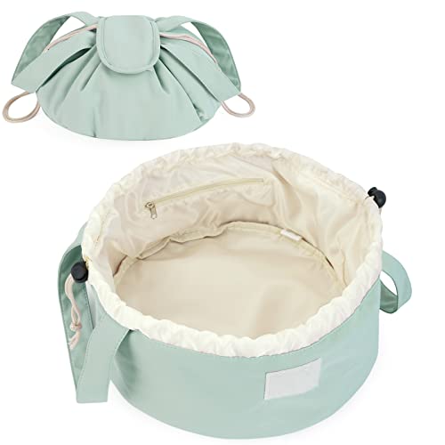 Barrel Drawstring Makeup Bag Large Cosmetic Bag Make up Bags Toiletry Organizer for Women (Mint Green) (Patent Pending)