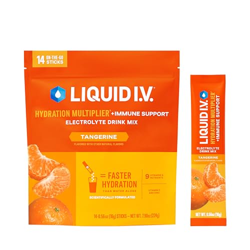 Liquid I.V. Hydration Multiplier +Immune Support - Tangerine - Hydration Powder Packets | Electrolyte Powder Drink Mix | Convenient Single-Serving Sticks | Non-GMO | 14 Servings (Pack of 1)