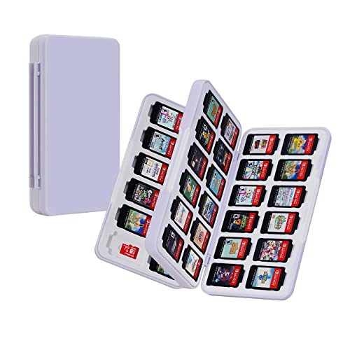 JINGDU Switch Game Case for Switch/Lite/OLED Model (2021) Games, the Game Cartridge Case Holder Can Store 48 Game Cards and 24 Micro SD Cards, Hard Shell, Silicon Lining,White