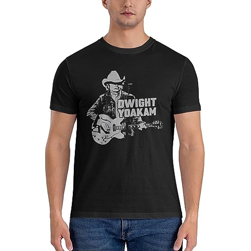 American Country Rock Dwight Music Yoakam Youth & Adult Men Guys Men Short Sleeve T-Shirts, Round Neck Tops Stylish Shirt Classic Cool Custom Tees Clothes - Large Black