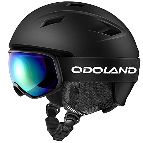 Odoland Ski Helmet and Goggles Set, Snowboard Helmet Glasses for Men, Women & Youth - Shockproof/Windproof Gear for Skiing, Snowboarding,Black,L