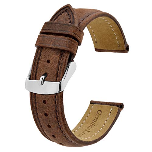 BISONSTRAP Watch Strap 20mm, Vintage Leather Replacement Watch Band, Brown