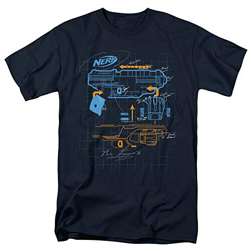 Nerf Deconstructed Nerf Gun Unisex Adult T-Shirt for Men and Women, Navy, Medium