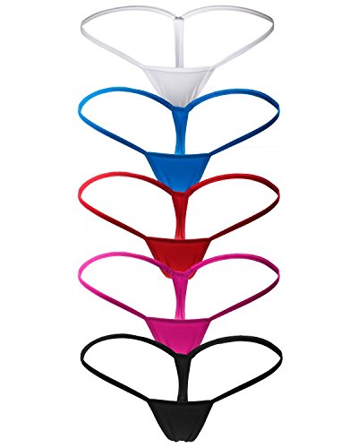 ETAOLINE Women's Low Rise Micro Back G-String Thong Panty Lingerie Set Underwear (Medium, 5 Pack (5 Colors))
