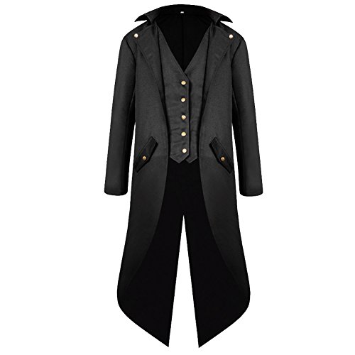 H&ZY Men's Steampunk Vintage Tailcoat Jacket Gothic Victorian Frock Coat Uniform Halloween Costume Black
