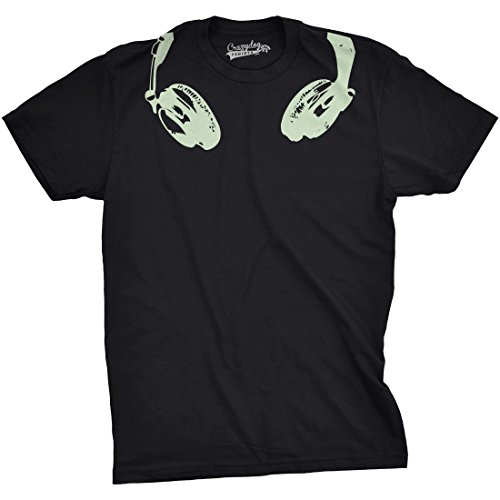 Mens Glow in The Dark Headphones T Shirt Cool Music Lover DJ Funny Graphic Tee Mens Funny T Shirts Halloween T Shirt for Men Funny Music T Shirt Novelty Black L