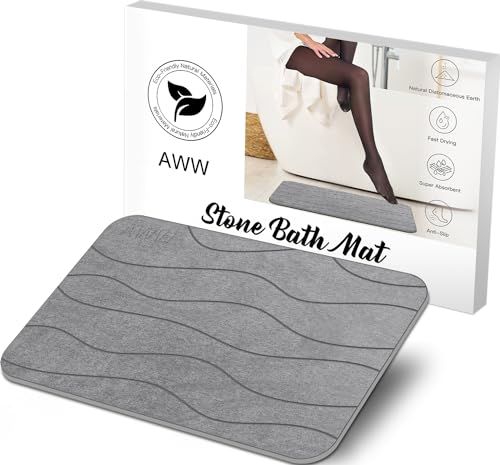 AWW Stone Bath Mat Large, Non-Slip Diatomite Stone Bath Mat, Quick Drying Bath Mat Stone Absorbing, Super Absorbent Diatomaceous Earth Bath Mat for Bathroom Kitchen, Easy to Clean 23.62x15.47, Gray