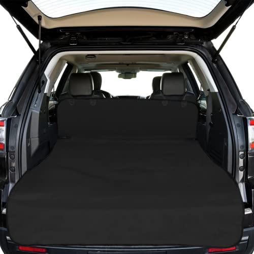 F-color SUV Cargo Liner for Dogs - Waterproof Pet Cargo Liner, Comfort Dog Cargo Cover with Bumper Flap Protector, Scrachproof Large Size Universal Fit SUVs Sedans Trunks Vans, Black