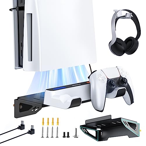 NexiGo PS5 Wall Mount Kit with Charging Station, Dual Controller Chargers, Steel Wall Stand, and Headphone Hanger - Compatible with Playstation 5 (Disc & Digital)