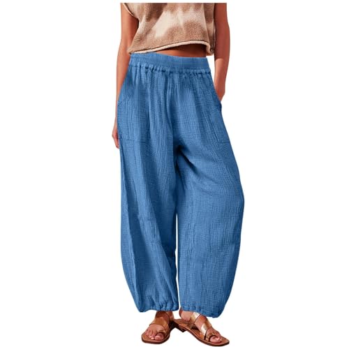 Gift Cards Easter Dresses for Women 2024 Women Wide Leg Cotton Linen Hippie Pants Elastic High Waisted Drawstring Solid Color Patchwork Casual Vintage Trousers Lightning Deals of Today Prime