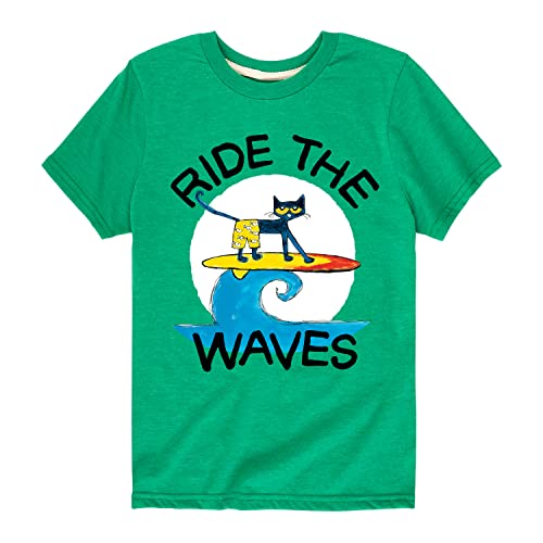 Pete the Cat - Ride The Waves - Toddler and Youth Short Sleeve Graphic T-Shirt - Size Small Kelly Green