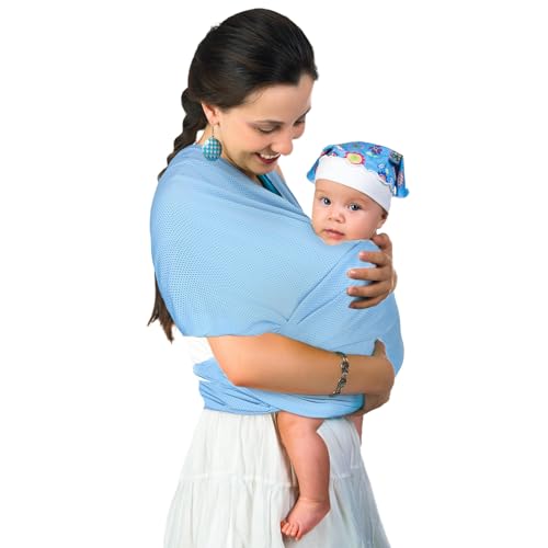 Water Sling Baby Wrap Carrier for Summer Pool - Adjustable Shoulder Mesh Breathable Chest Sling Infant Carrier for Newborn to Toddlers Summer Pool Beach (Blue)