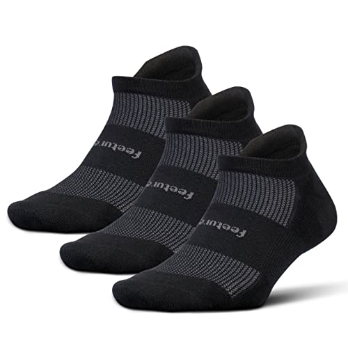 Feetures High-Performance Cushion No Show Tab Solid- For Men & Women, Athletic Ankle Socks, Moisture Wicking- Medium, Black-3Pack