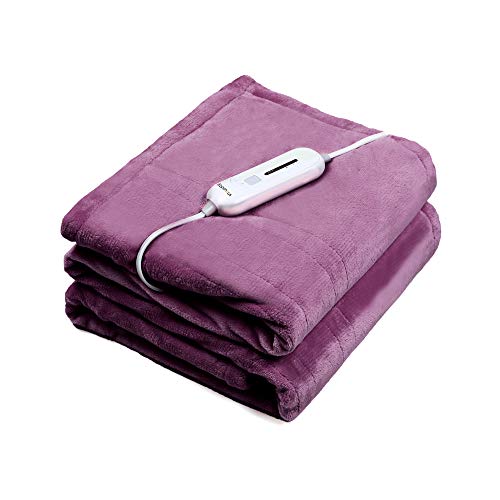 Wapaneus Heated Blanket Electric Throw 62' x 84'Twin Size with 3 Heating Levels and Auto Shut Off, Flannel Fast-Heating Electric Blanket, ETL Listed,Machine Washable, Purple