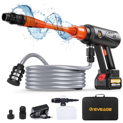 EVEAGE Q7 Cordless Power Pressure Washer, MAX 1000PSI, 2.5GPM Adjustment Portable Power Cleaner, Rechargeable Battery Powered Handheld High-Pressure Washer Gun for Car, Home/Floor Cleaning