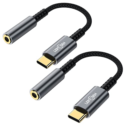 LERTOSEN USB Type C to 3.5mm Female Headphone Jack Adapter,(2-Pack) USB C to Aux Audio Dongle Cable Cord Compatible with iPhone 15 Pro Max/15 Pro/15 Plus, Galaxy S23/S22 Ultra, iPad Pro, Pixel