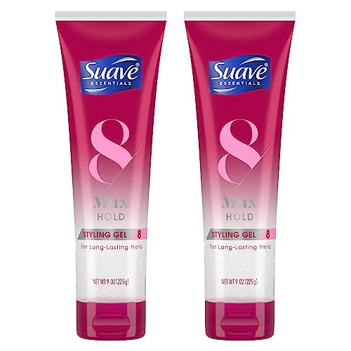 Suave Essentials Styling Gel, Max Hold 8 Sculpting – Edge Control Gel, Curly Hair Gel, Strong Hold, Anti-Frizz Hair Products, Alcohol-Free, Scented, 9 Oz (Pack of 2)