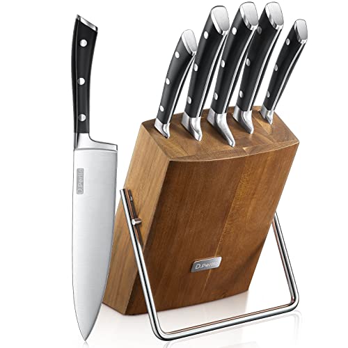 Knife Set, D.Perlla 6 Pieces Small Kitchen Knife Set with Block, German Stainless Steel Knives Set, Sharp Chef Knife Block Set, Brown
