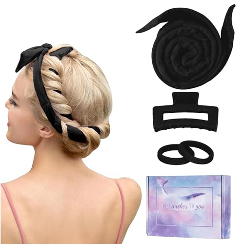 Aprince Heatless Curling Rod Headband 60' Heatless Curls Headband for Women Soft Hair Curlers to Sleep in Overnight Hair Accessories for Valentine's Day 4PCS Heatless Curler Set with Gift Box (Black)